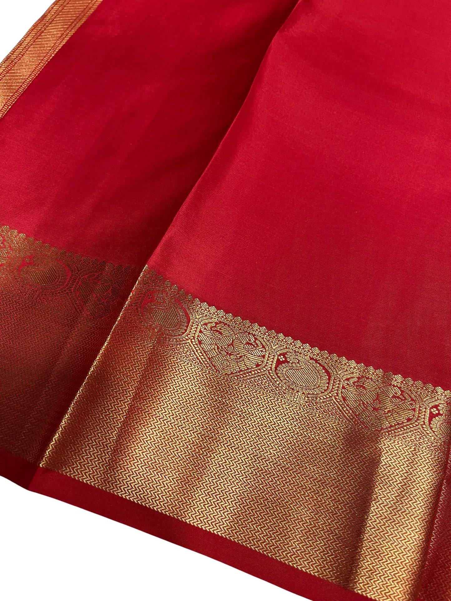 Southloom Pure Handloom Bridal Kanchipuram Silk Saree with Korvai Work (Red)