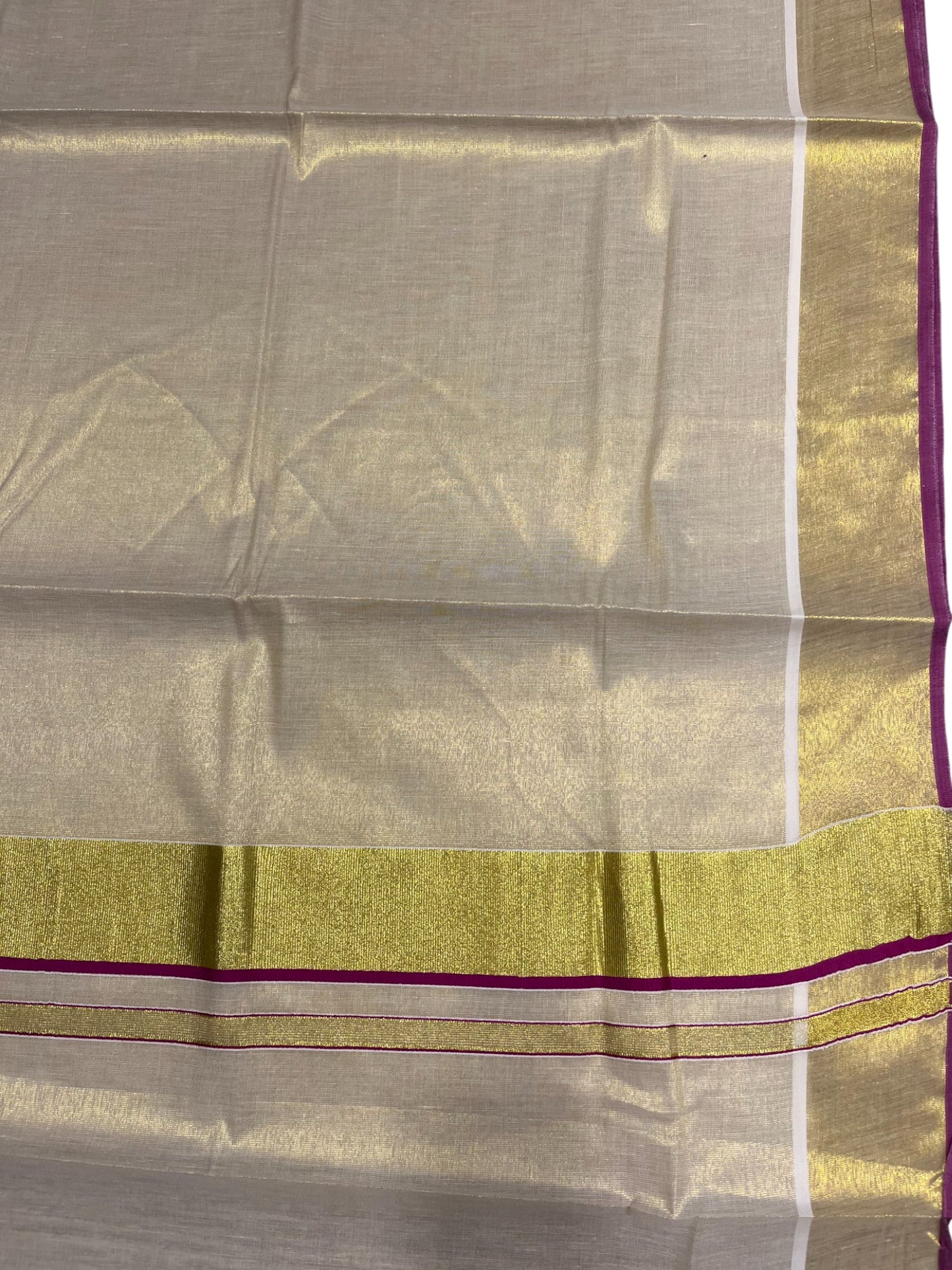 Southloom Kerala Tissue Kasavu Plain Saree With Magenta Border