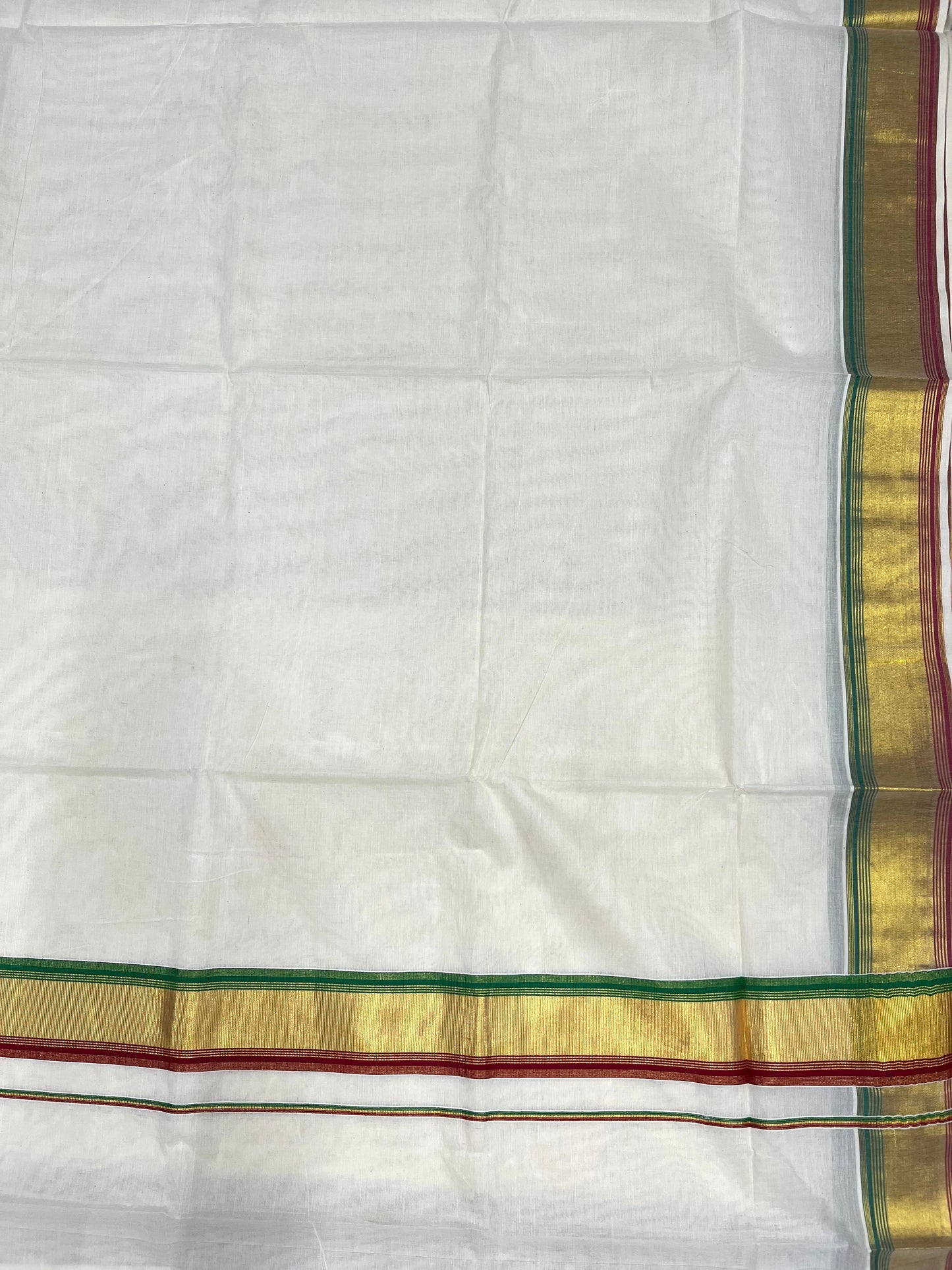 Southloom Kerala Cotton Kasavu Saree with Green And Maroon Border