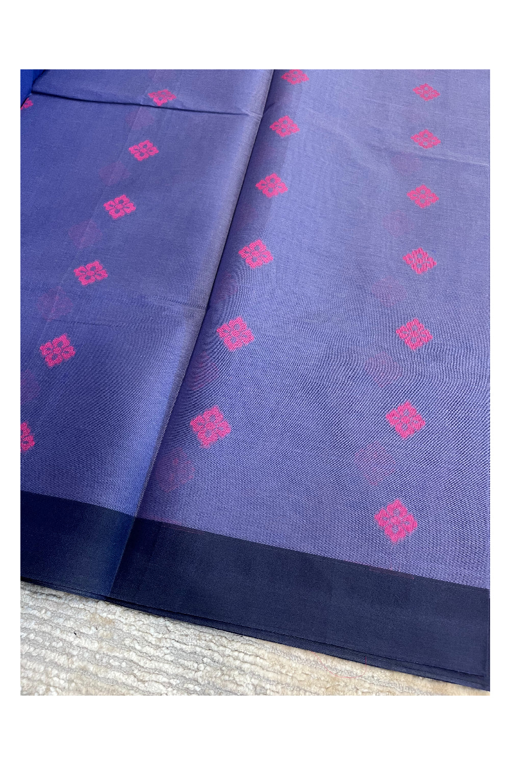 Southloom Kerala Cotton Saree with Floral Woven Works Across Body in Blue