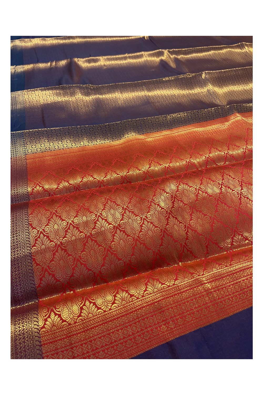 Southloom Premium Semi Silk Zari Work Brocade Saree in Blue Bridal with Matching Pallu