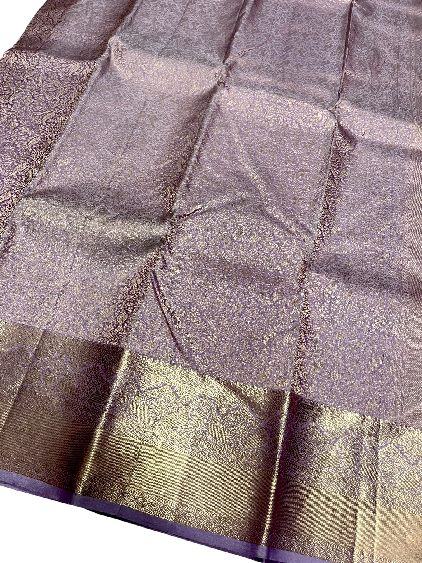 Southloom Pure Handloom Bridal Kanchipuram Silk Saree with Korvai Work (Lavendar)