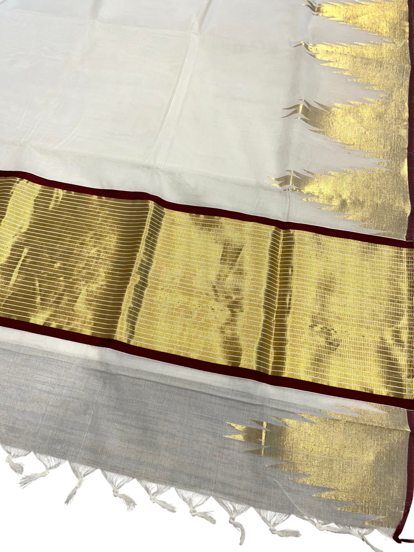 Southloom Super Premium Balaramapuram Unakkupaavu Handloom Cotton Saree with Gold Temple Border
