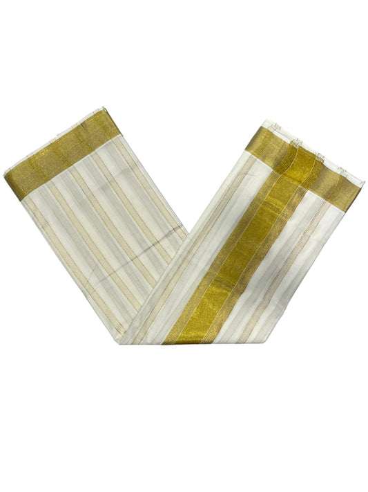 Southloom Kerala Pure Cotton Kasavu Saree with Stripes on Body