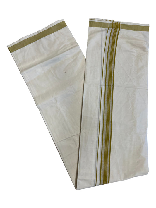 Southloom Pure Cotton Double Mundu With Green Border (South Indian Kerala Dhoti)