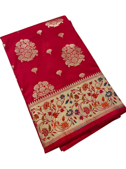 Southloom Pure Banarasi Silk Saree with Woven Work on Body and Borders (Rani Pink)