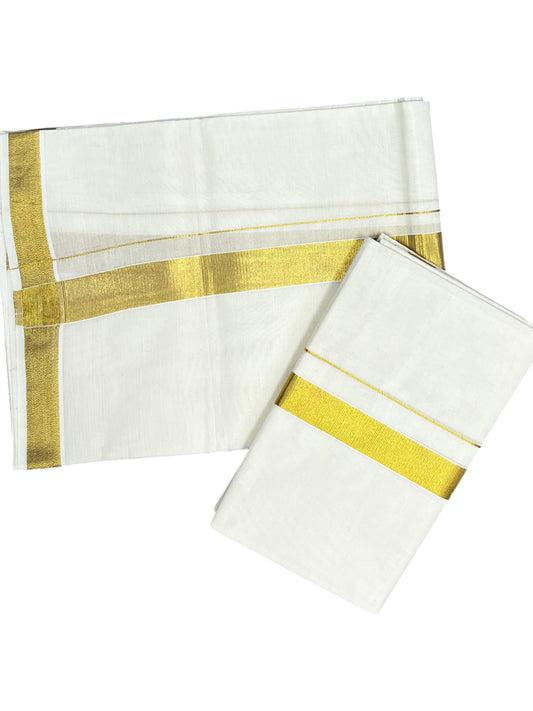 Southloom Kerala Cotton Single Set Mundu (Mundum Neriyathum) with Kasavu Border