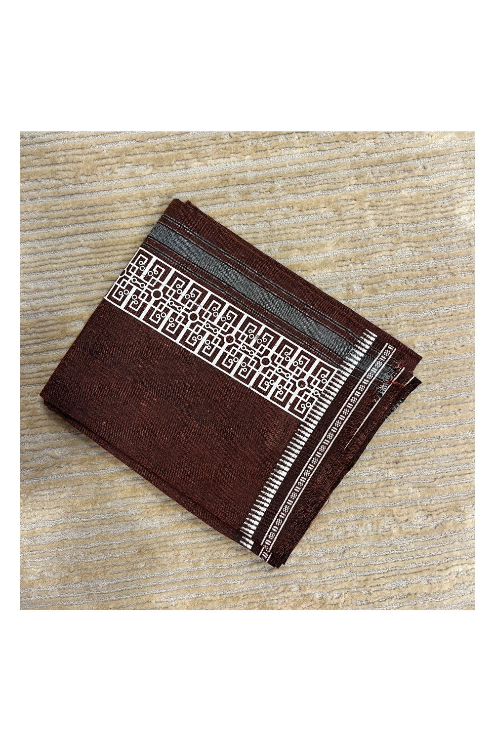 Southloom Brown Printed Single Mundu / Otta Mundu / Lungi (South Indian Kerala Dhoti)