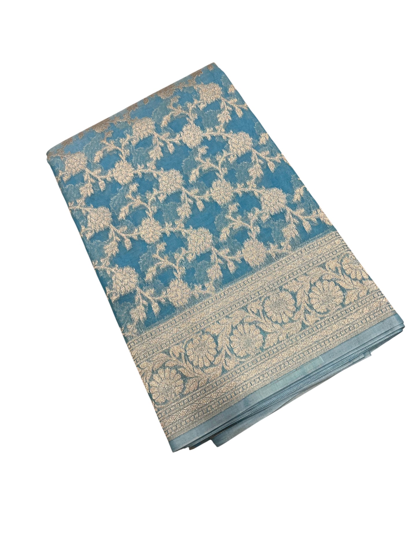 Southloom Cotton Banarasi Silk Saree with Woven Work on Body and Borders(Blue)