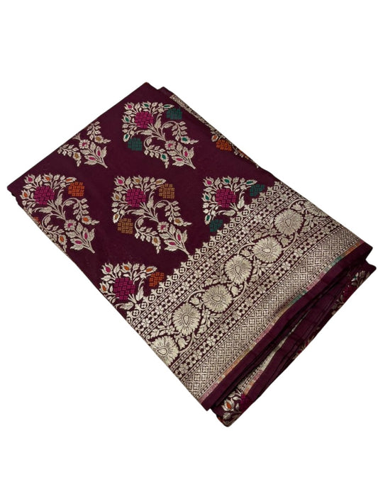 Southloom Pure Banarasi Silk Saree with Woven Work on Body and Borders (Purple)