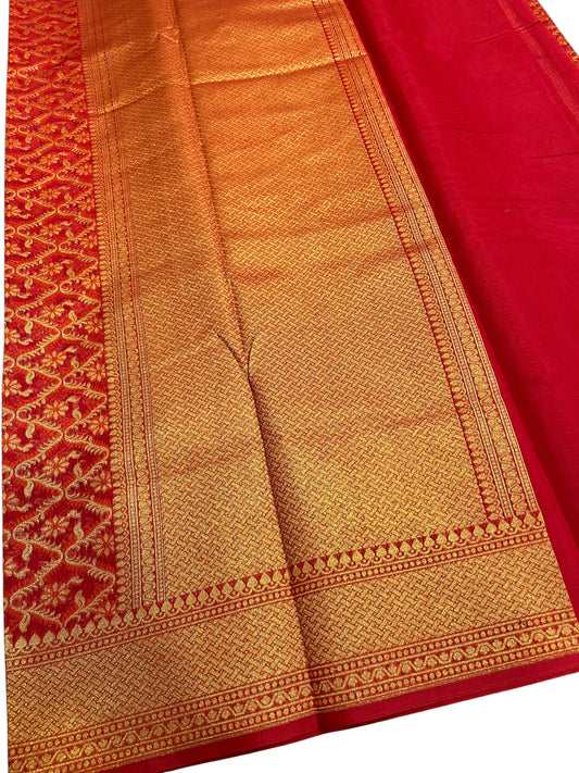 Southloom Cotton Banarasi Silk Saree with Woven Work on Body and Borders (Magenta & Orange)