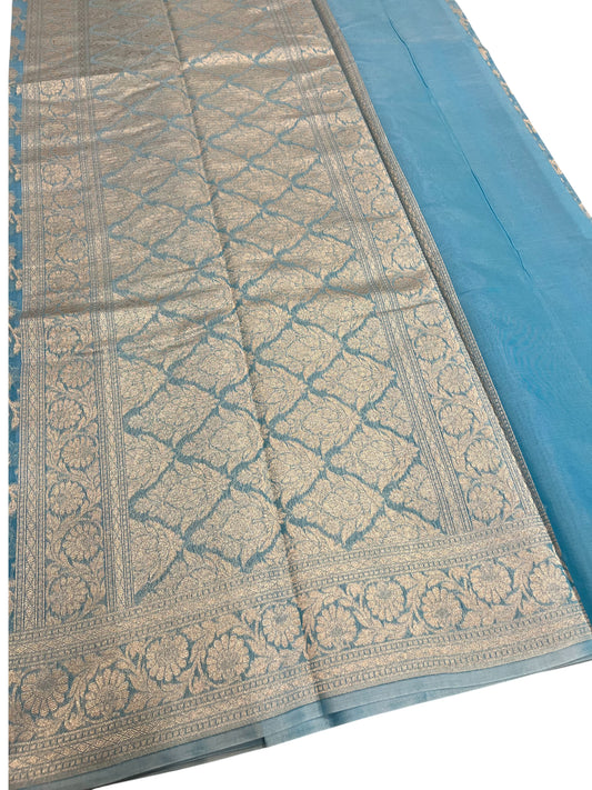 Southloom Cotton Banarasi Silk Saree with Woven Work on Body and Borders(Blue)