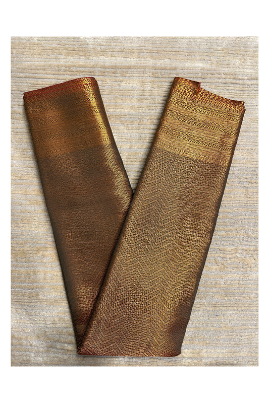 Southloom Brocade Silk Bridal Saree WIth Woven Borders And Blouse Piece in Gold And Green