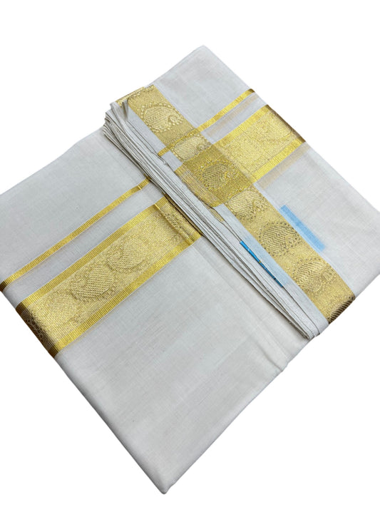 Southloom Premium Handloom Cotton Double Mundu with Gold Kasavu Border