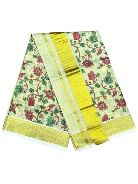 Southloom Tissue Check Kalamkari Print Kerala Kasavu Saree