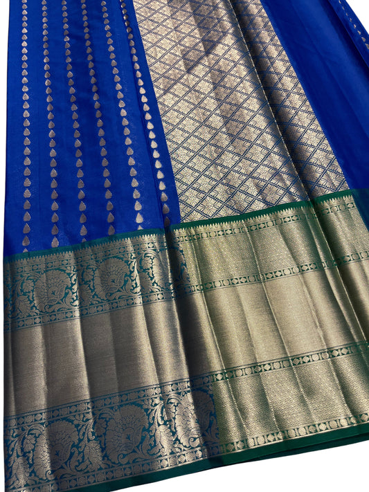 Southloom Semi Banarasi Katan Tissue Saree with Woven Work on Body and Borders (Green & Blue)