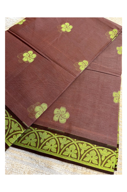 Southloom Kerala Cotton Saree with Floral Woven Works Across Body in Brown