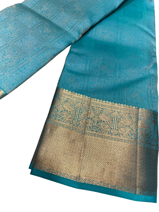 Southloom Pure Handloom Bridal Kanchipuram Silk Saree with Korvai Work (Blue)