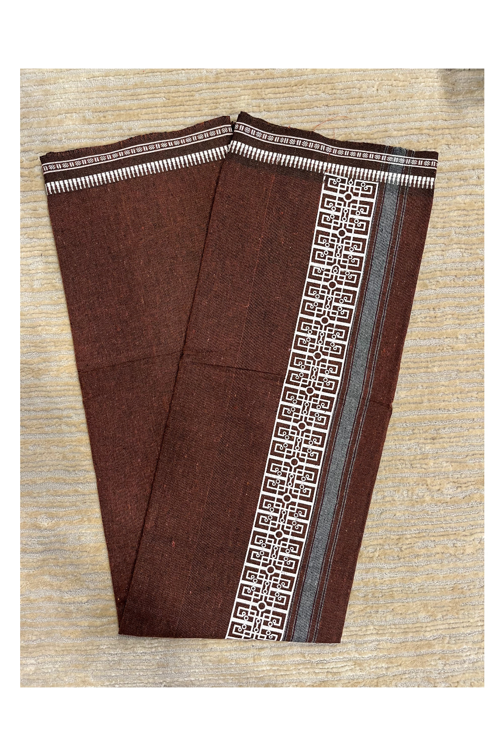 Southloom Brown Printed Single Mundu / Otta Mundu / Lungi (South Indian Kerala Dhoti)