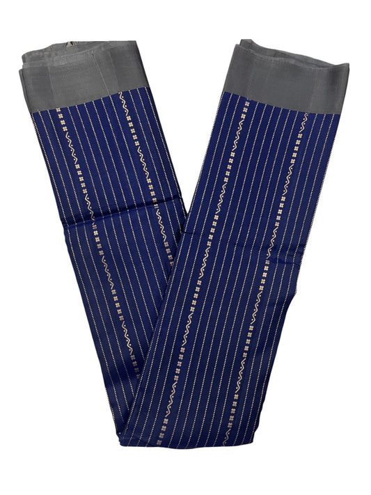 Southloom Pure Handloom Bridal Kanchipuram Silk Saree with Korvai Work(Blue&Gray)