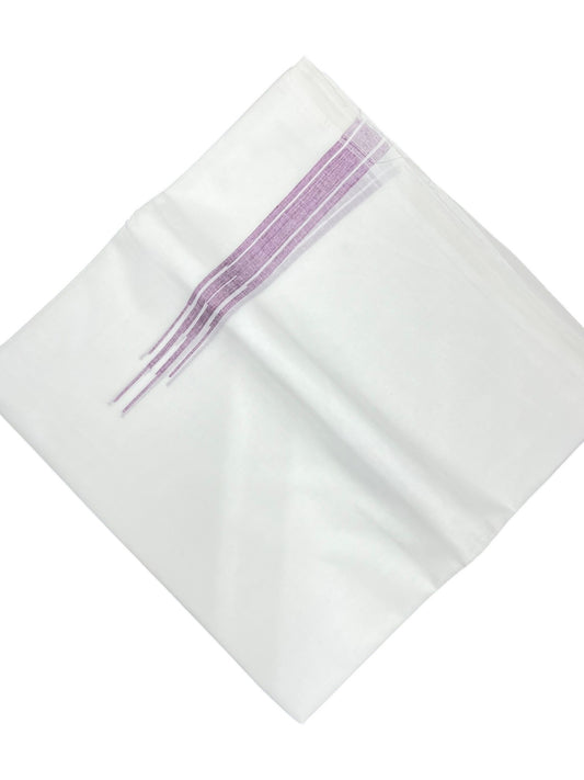 Southloom Pure White Cotton Double Mundu with Purple Chuttikara (South Indian Dhoti)