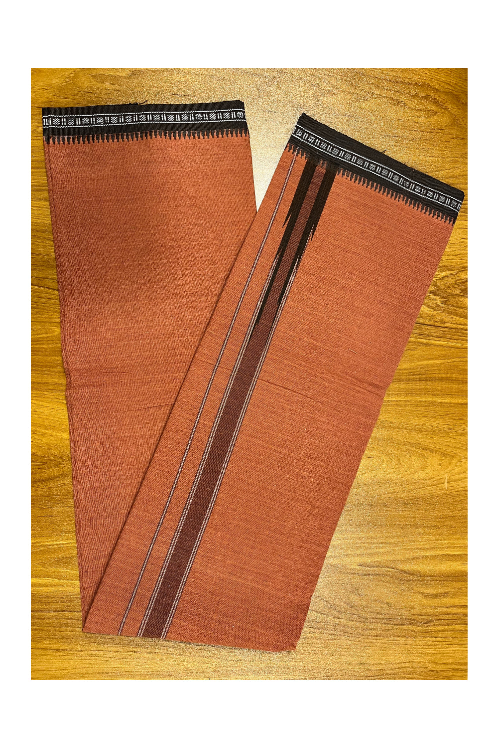 Southloom Saffron (Kaavi) Black Printed Single Mundu / Lungi (South Indian Kerala Dhoti)