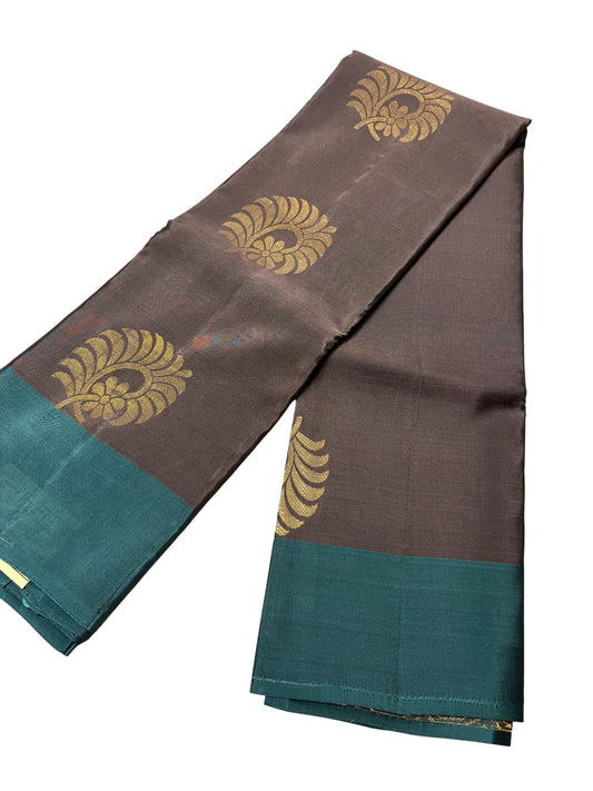 Southloom Pure Handloom Kanchipuram Silk Saree with Butta Work (Brown & Blue)