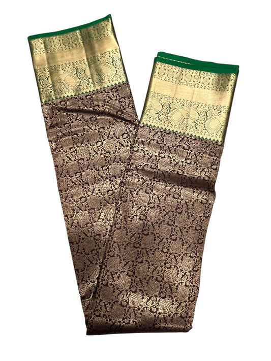 Southloom Pure Handloom Bridal Kanchipuram Silk Saree with Korvai Work (Brown & Green)