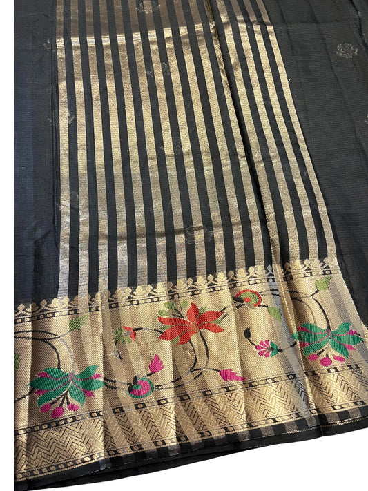 Southloom Banarasi Silk Saree with Woven Work on Body and Borders (Black))