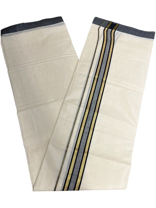 Kerala Cotton Double Mundu with Black And Golden Border (South Indian Dhoti)