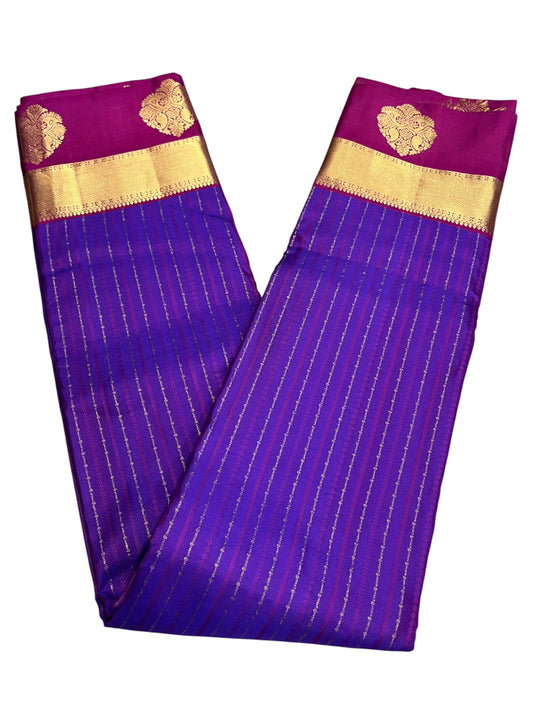 Southloom Pure Handloom Bridal Kanchipuram Silk Saree with Korvai Work (Violet & Magenta)