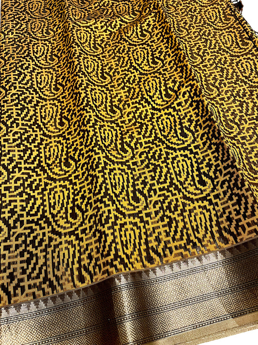 Southloom Cotton Banarasi Silk Saree with Woven Work on Body and Borders (Brown)