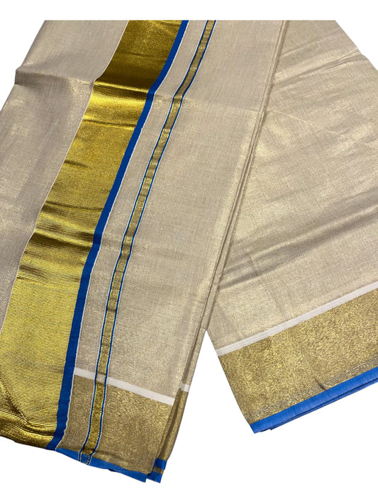 Southloom Kerala Tissue Kasavu Plain Saree With Blue Border
