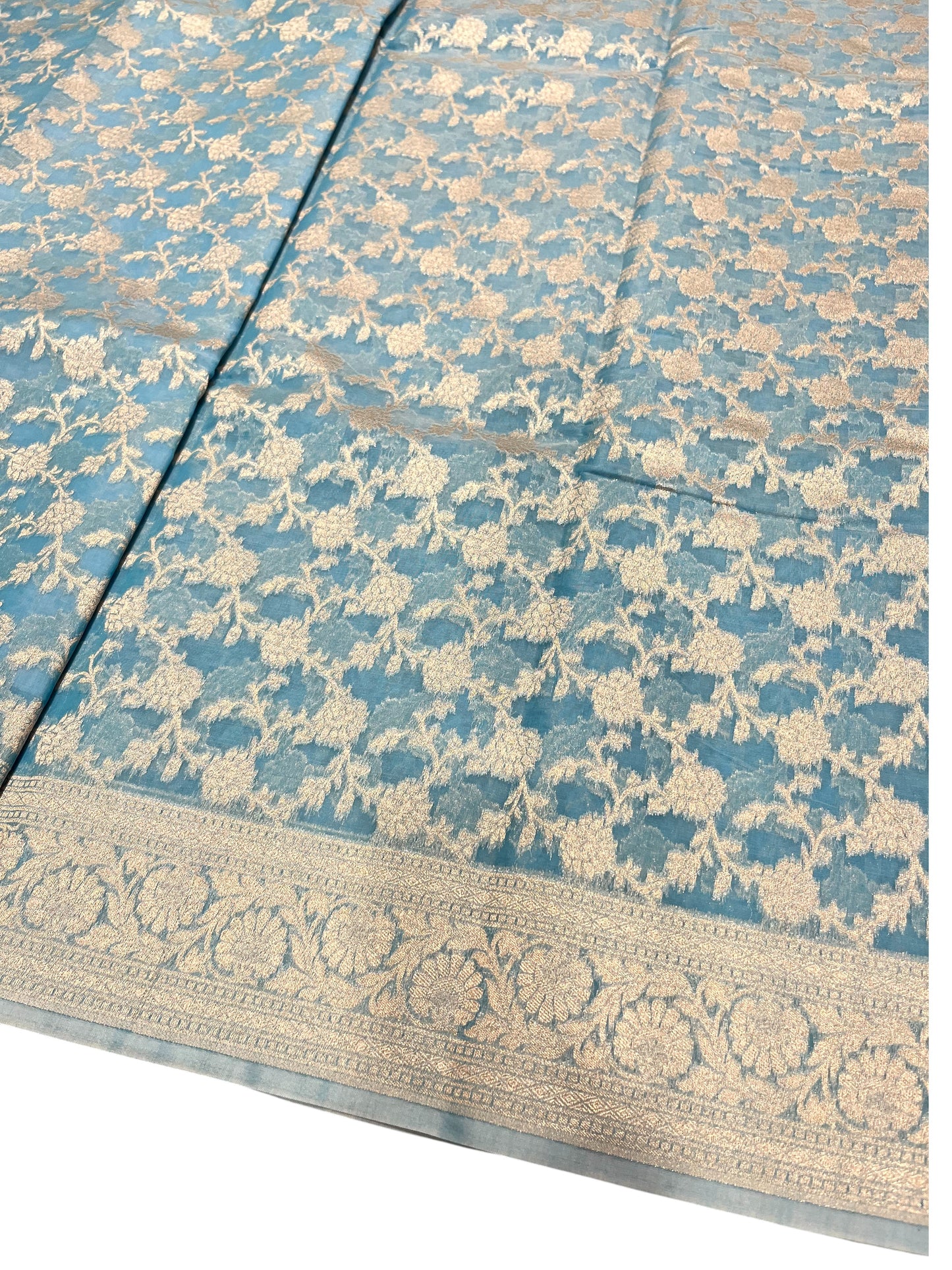 Southloom Cotton Banarasi Silk Saree with Woven Work on Body and Borders(Blue)