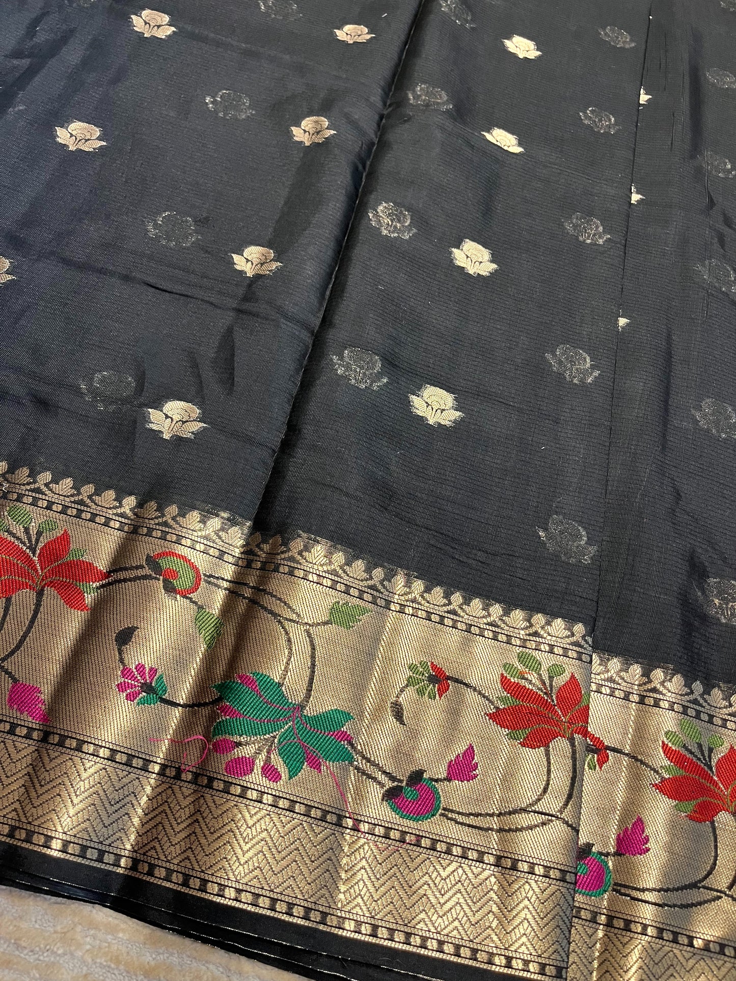 Southloom Banarasi Silk Saree with Woven Work on Body and Borders (Black))
