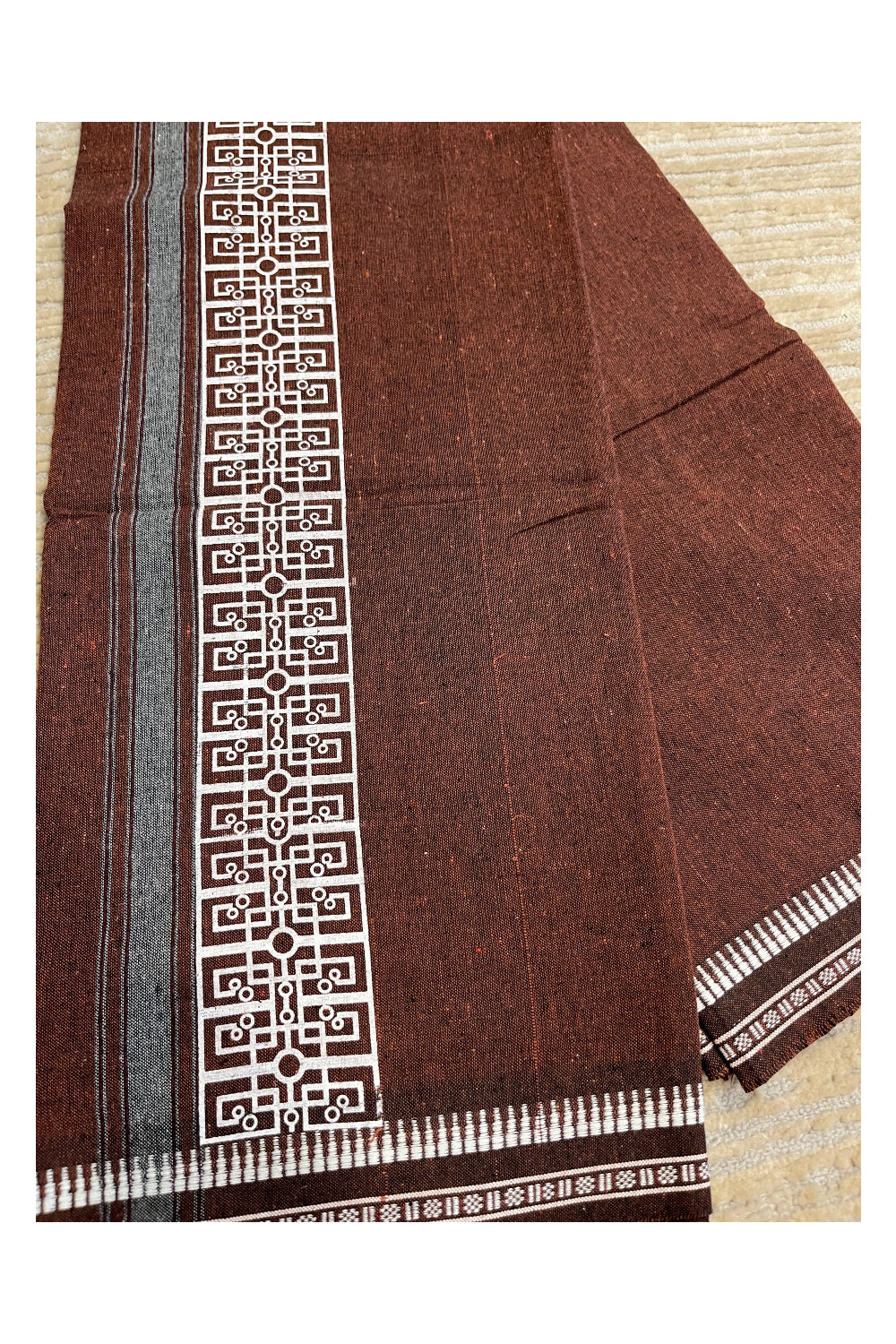Southloom Brown Printed Single Mundu / Otta Mundu / Lungi (South Indian Kerala Dhoti)