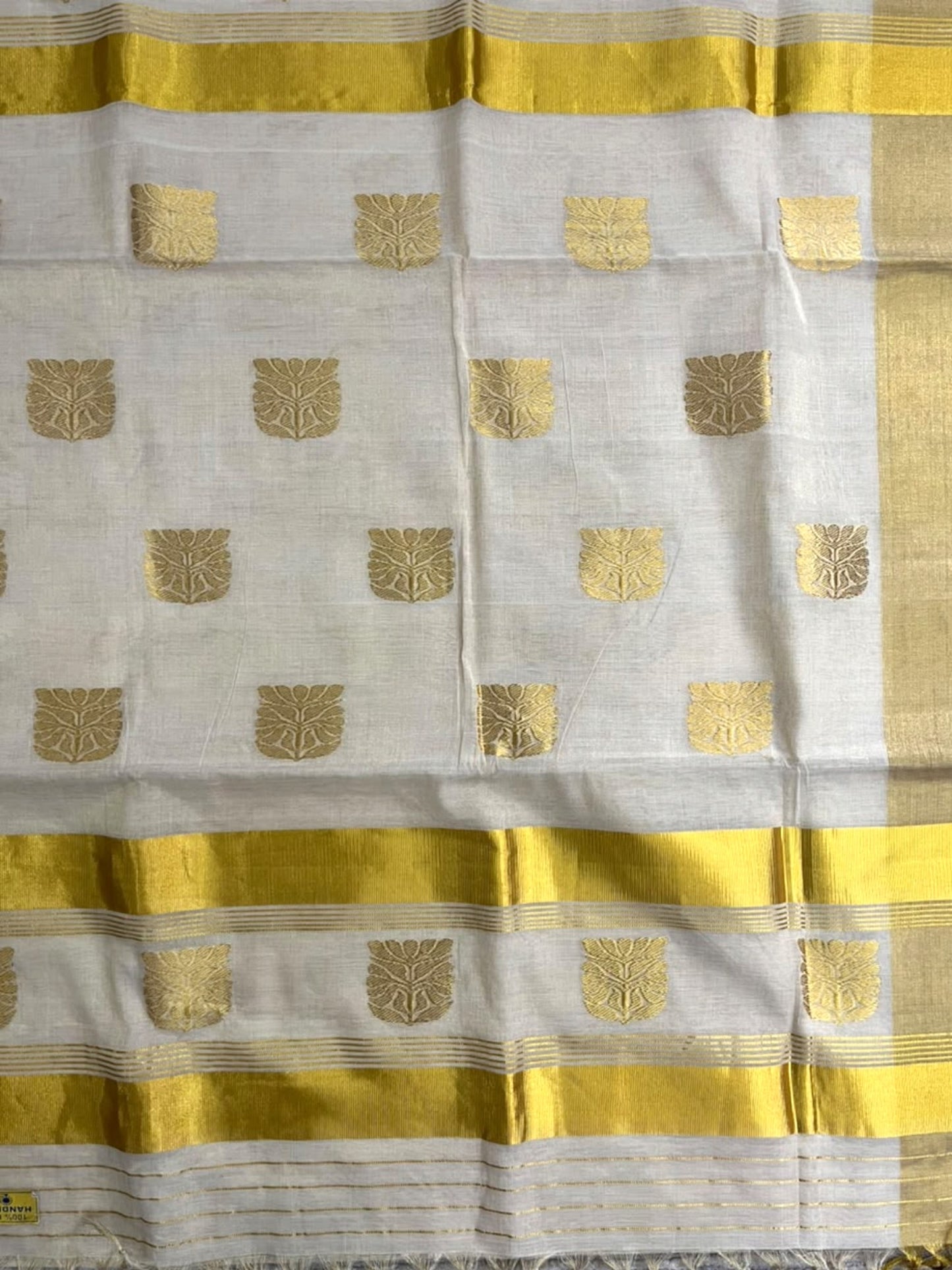 Southloom Super Premium Balaramapuram Handloom Tissue Saree with Gold Butta Design and Gold Kasavu Border