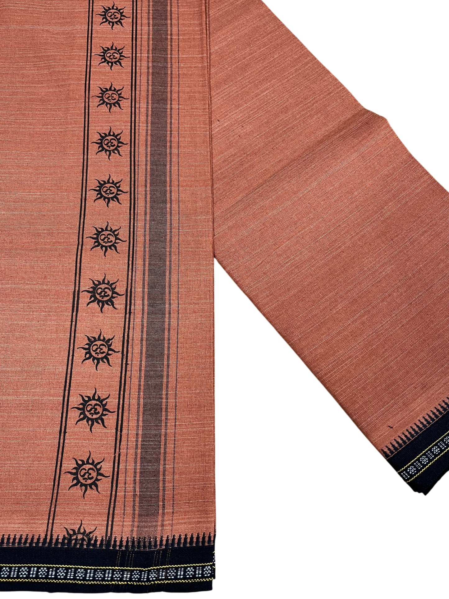 Southloom Saffron (Kaavi) Black Printed Single Mundu / Lungi (South Indian Kerala Dhoti)
