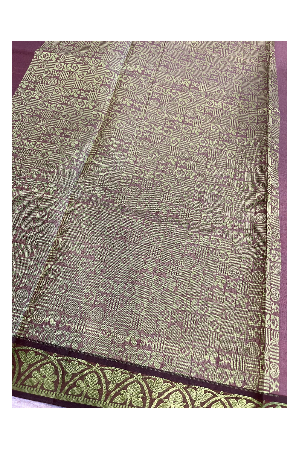 Southloom Kerala Cotton Saree with Floral Woven Works Across Body in Brown