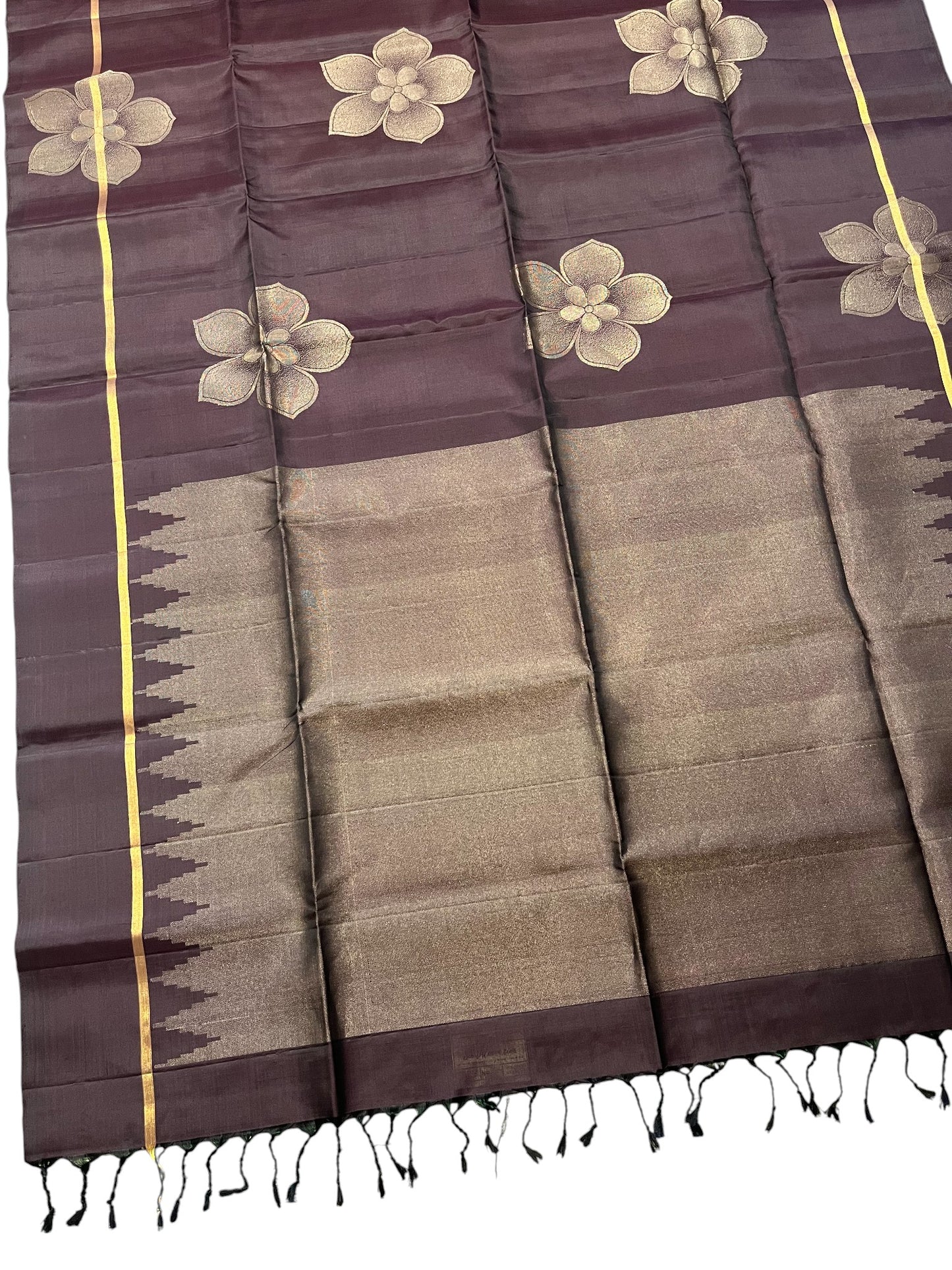 Southloom Pure Handloom Bridal Kanchipuram Silk Saree with Korvai Work (Purple)