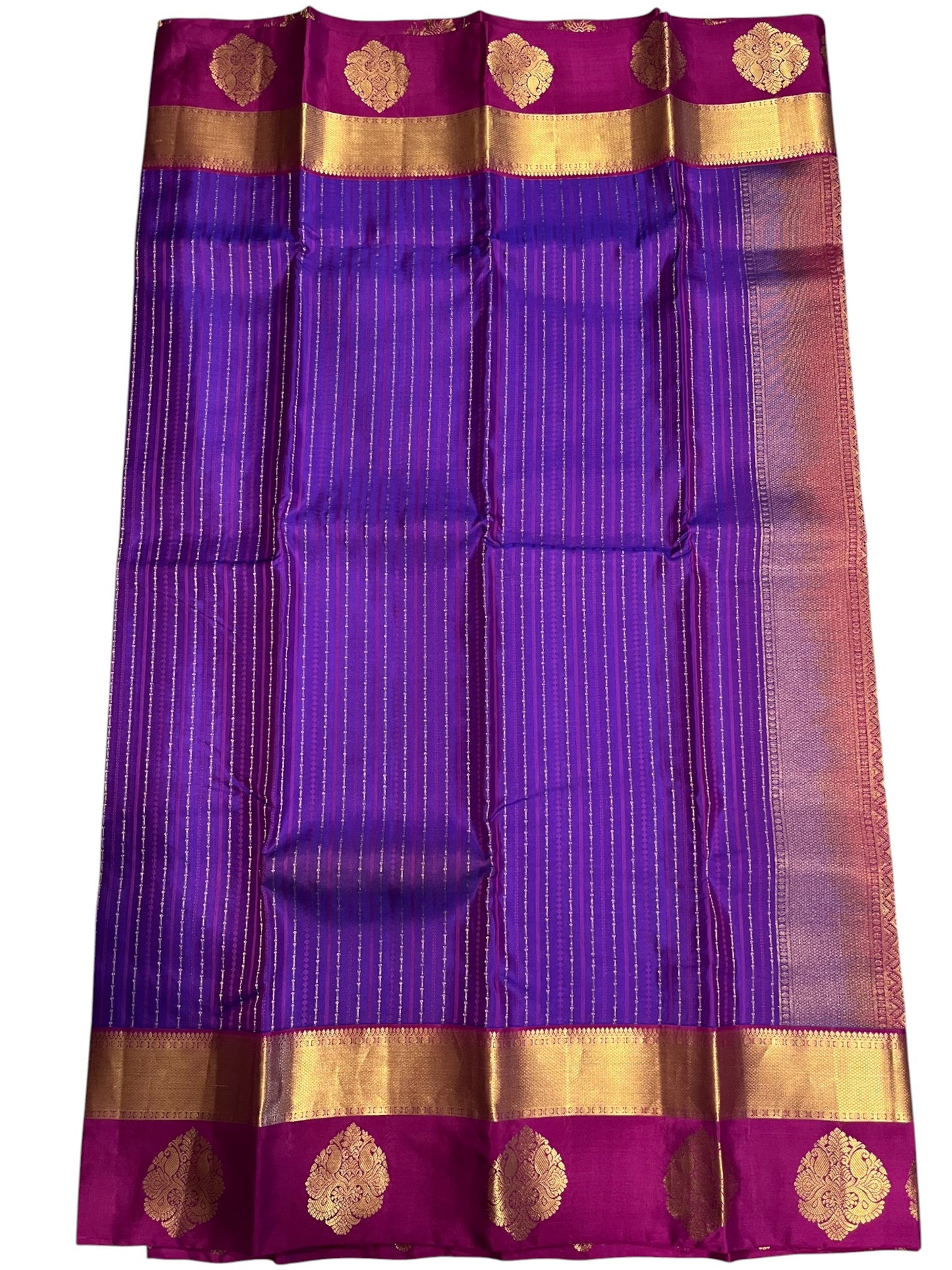 Southloom Pure Handloom Bridal Kanchipuram Silk Saree with Korvai Work (Violet & Magenta)