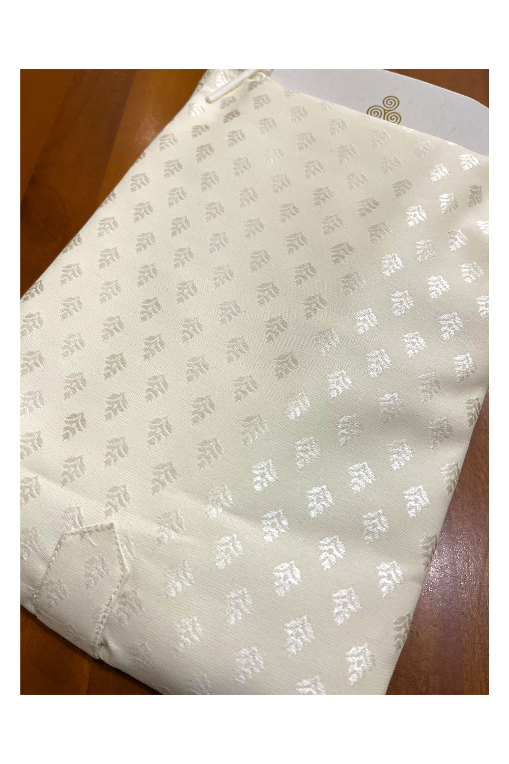 Southloom Off White Woven Designs Semi Silk Short Kurta for Men