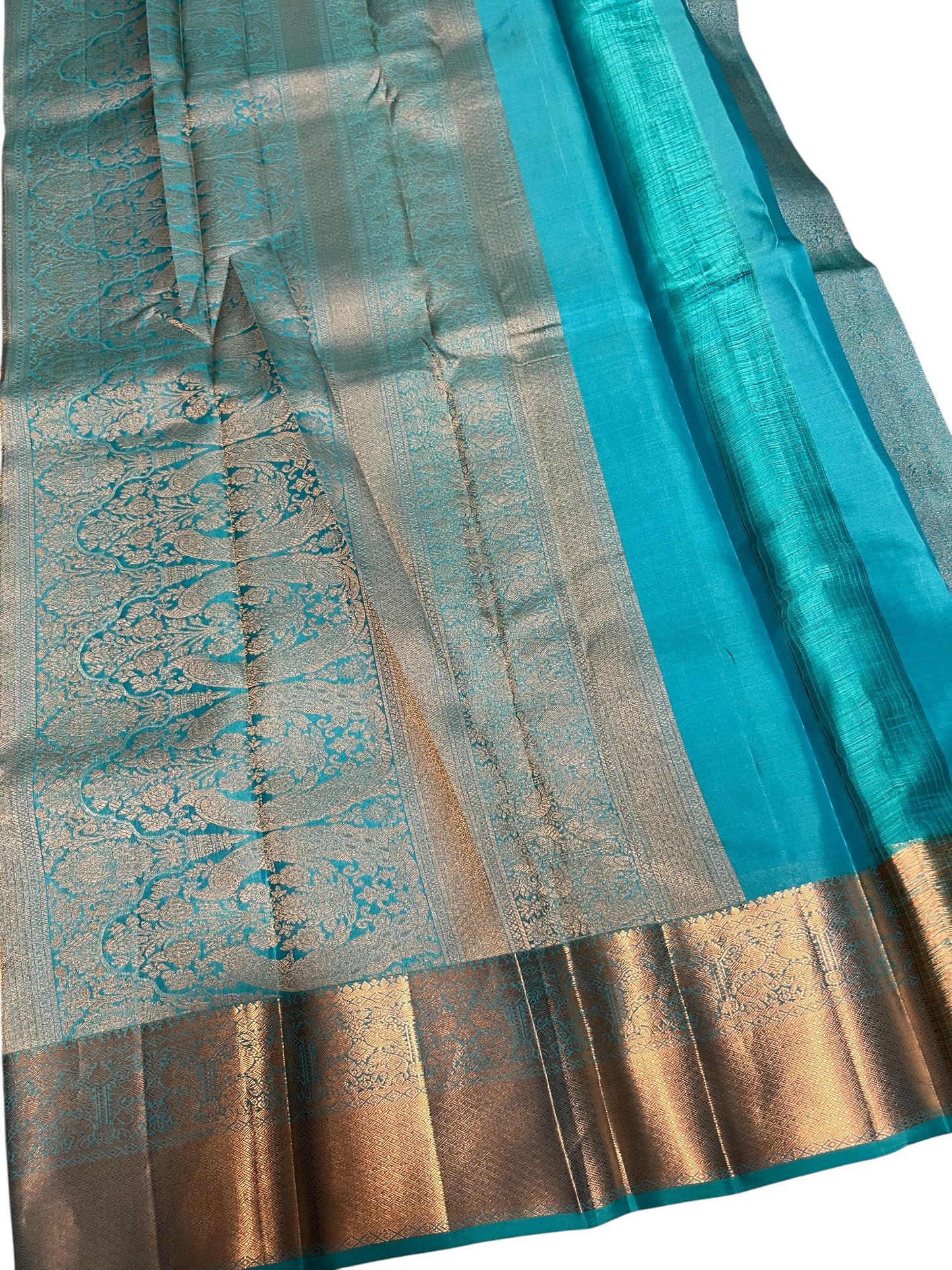 Southloom Pure Handloom Bridal Kanchipuram Silk Saree with Korvai Work (Blue)
