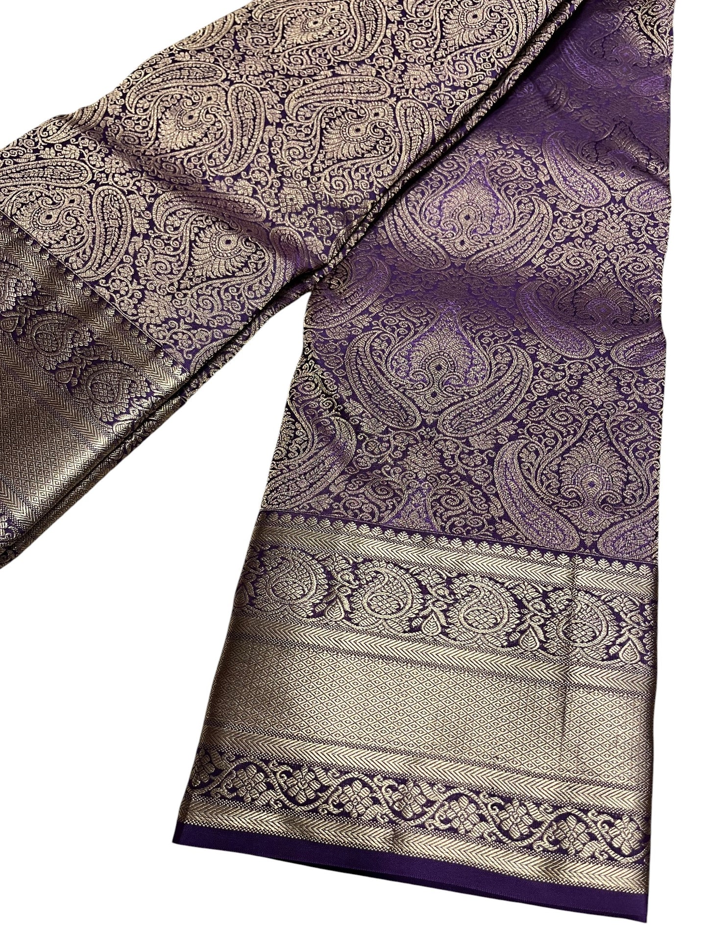Southloom Pure Handloom Bridal Kanchipuram Silk Saree with Korvai Work (Violet)