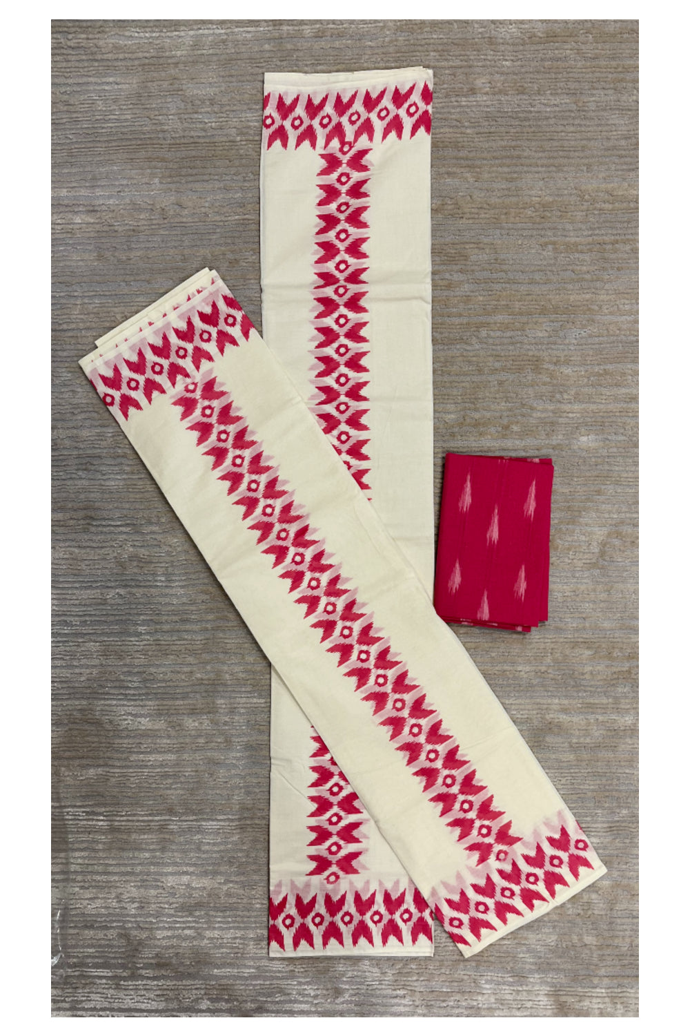 Southloom Ikat Design Magenta Printed Set Mundu with Blouse Piece 2.80Mtrs