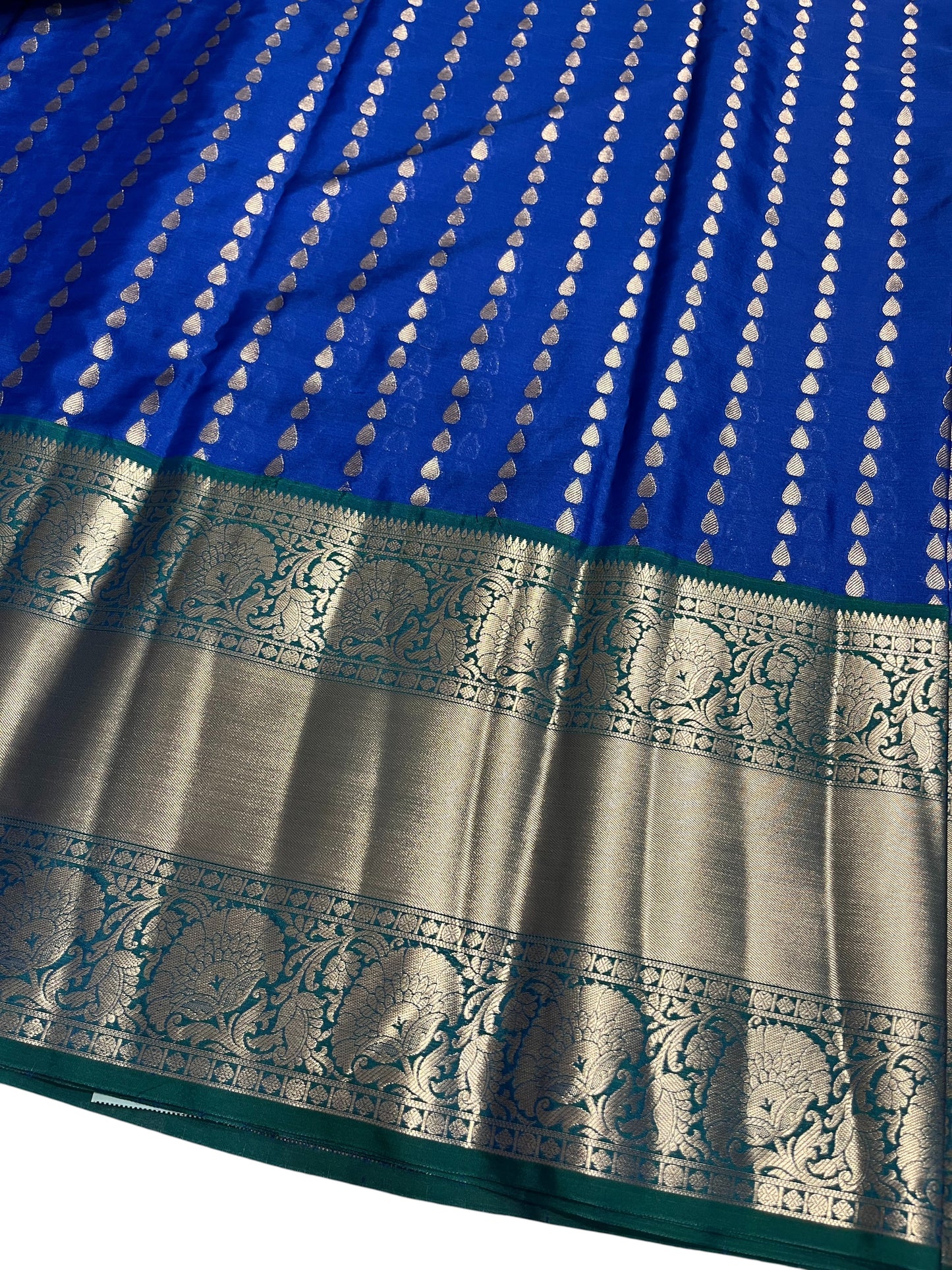 Southloom Semi Banarasi Katan Tissue Saree with Woven Work on Body and Borders (Green & Blue)