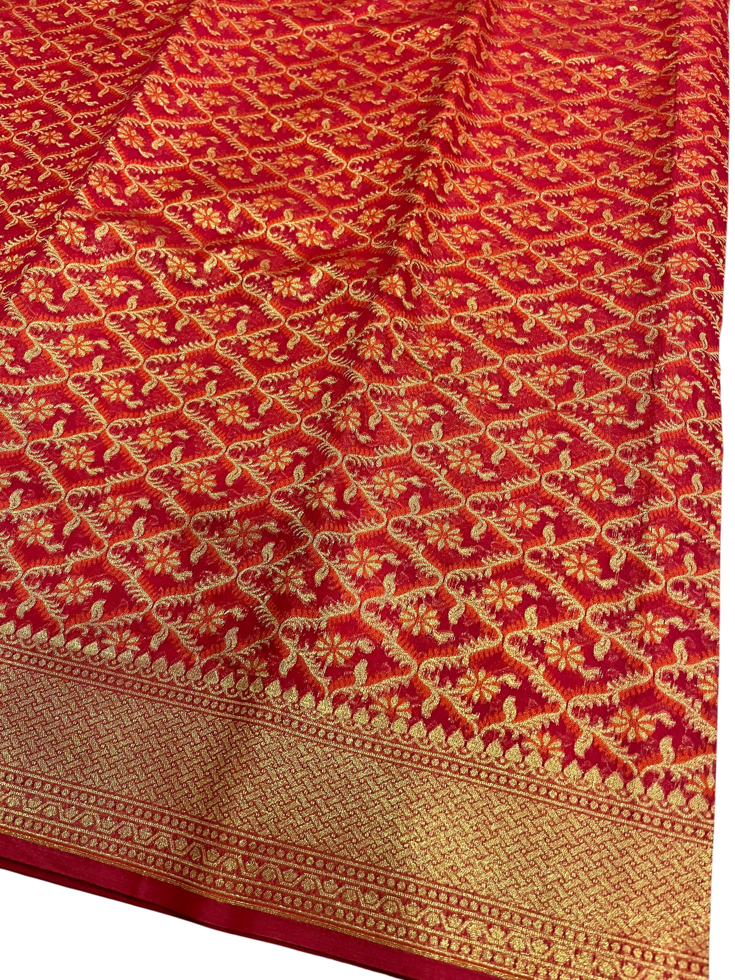 Southloom Cotton Banarasi Silk Saree with Woven Work on Body and Borders (Magenta & Orange)