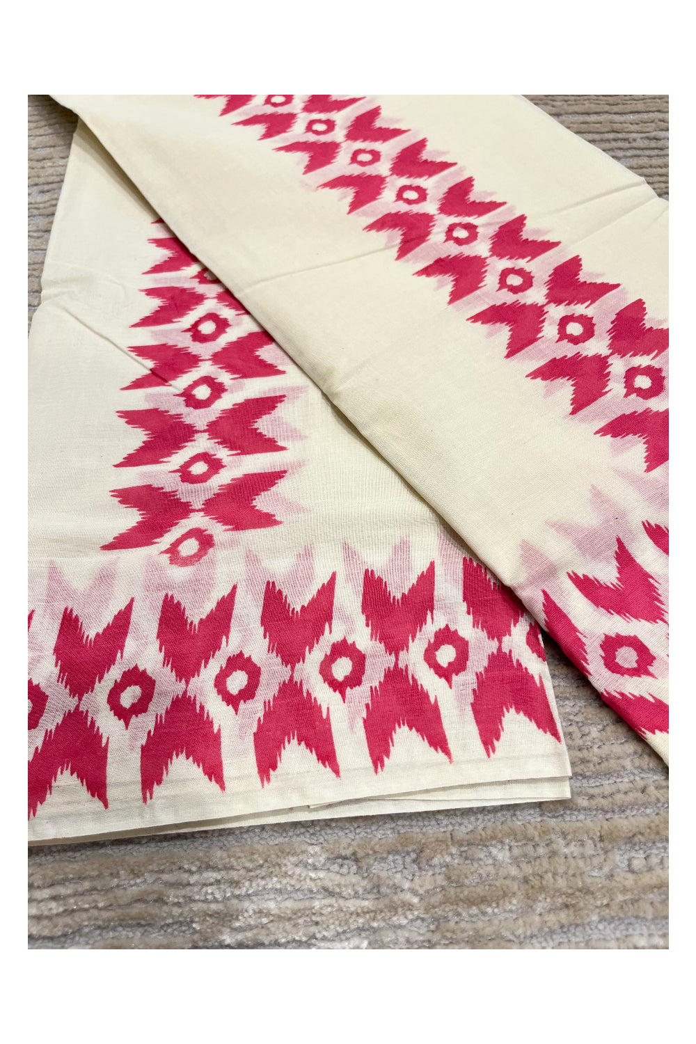Southloom Ikat Design Magenta Printed Set Mundu with Blouse Piece 2.80Mtrs
