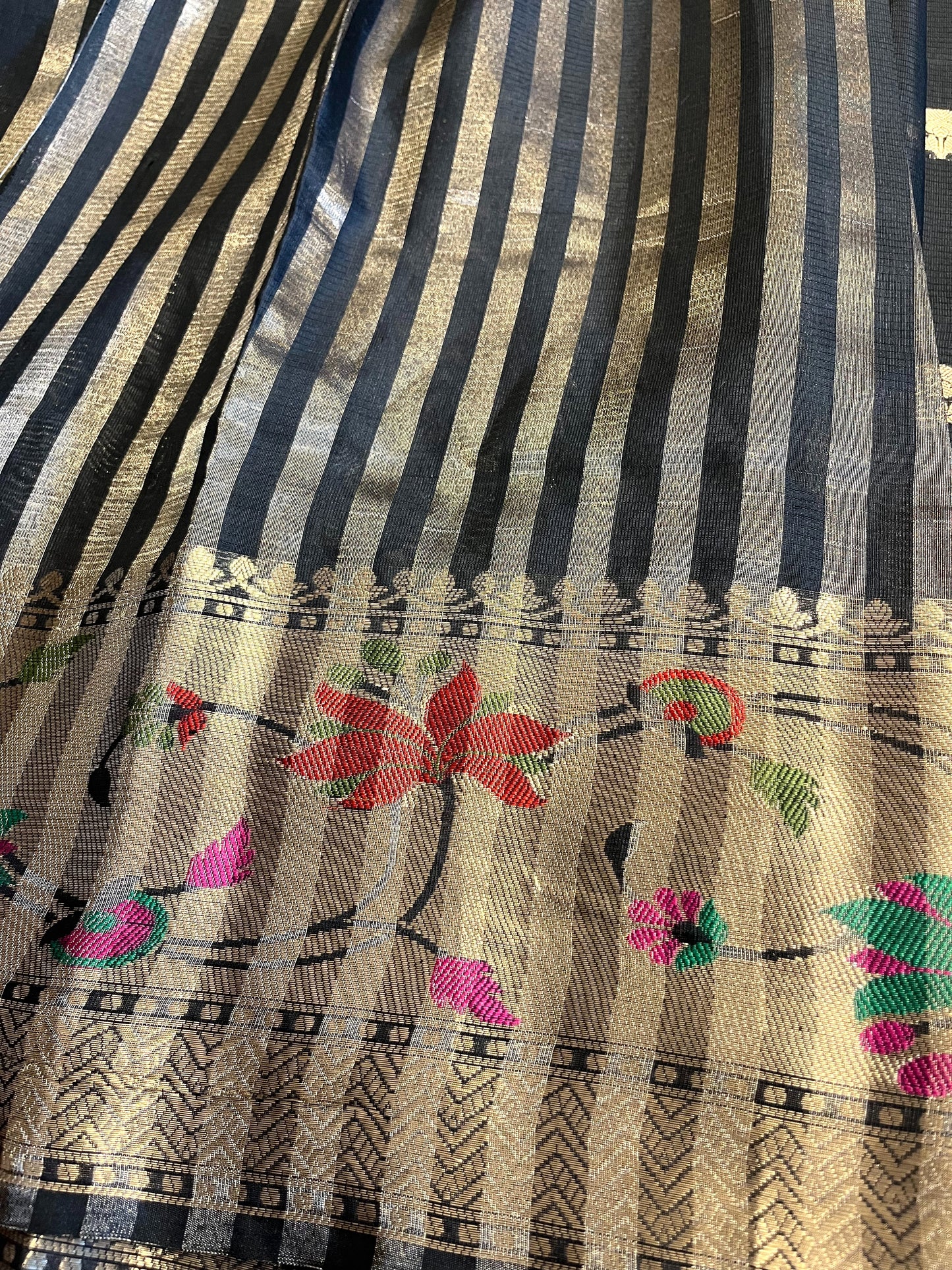 Southloom Banarasi Silk Saree with Woven Work on Body and Borders (Black))