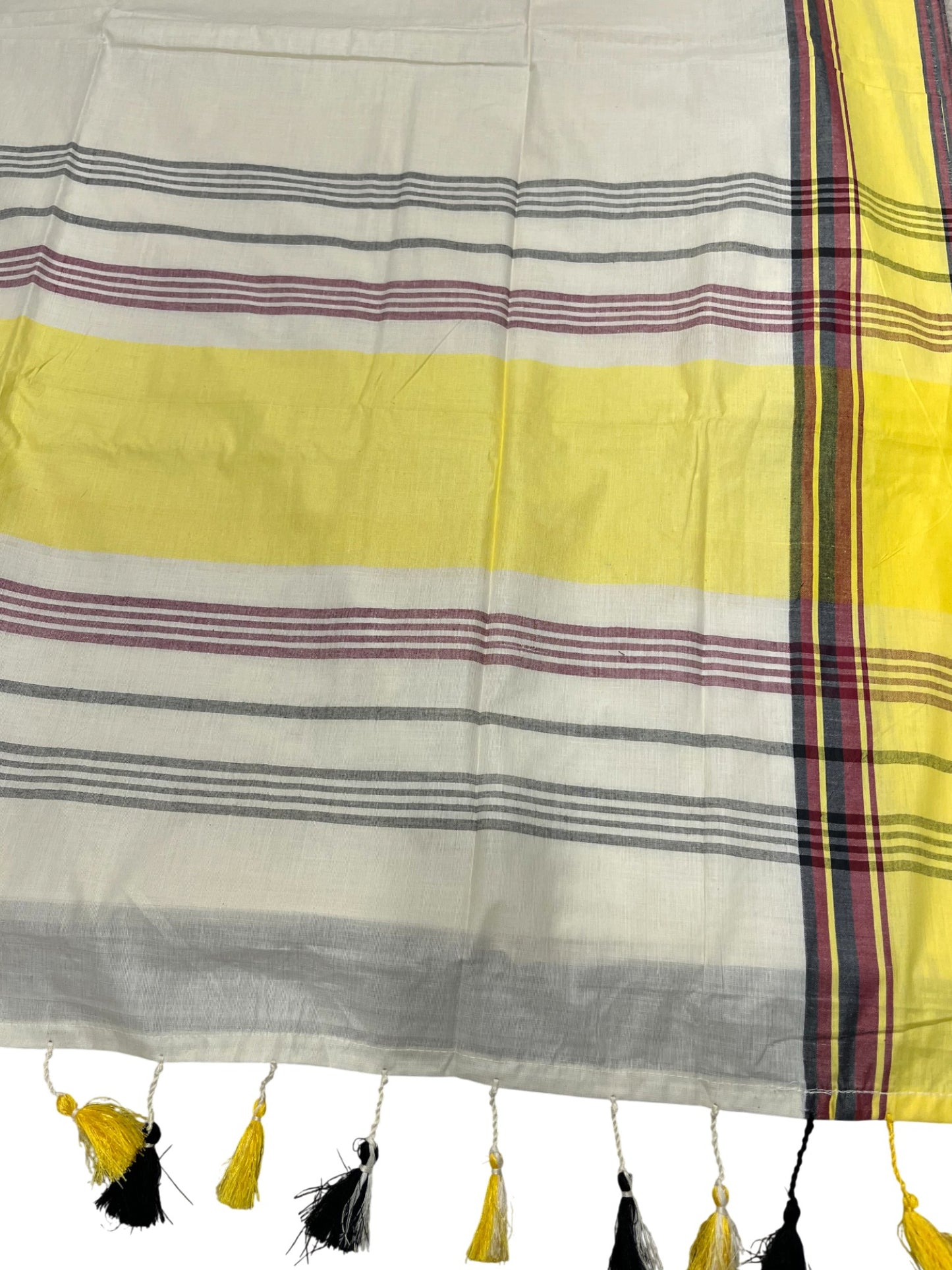 Southloom Kerala Cotton Saree with Yellow abd Maroon Border